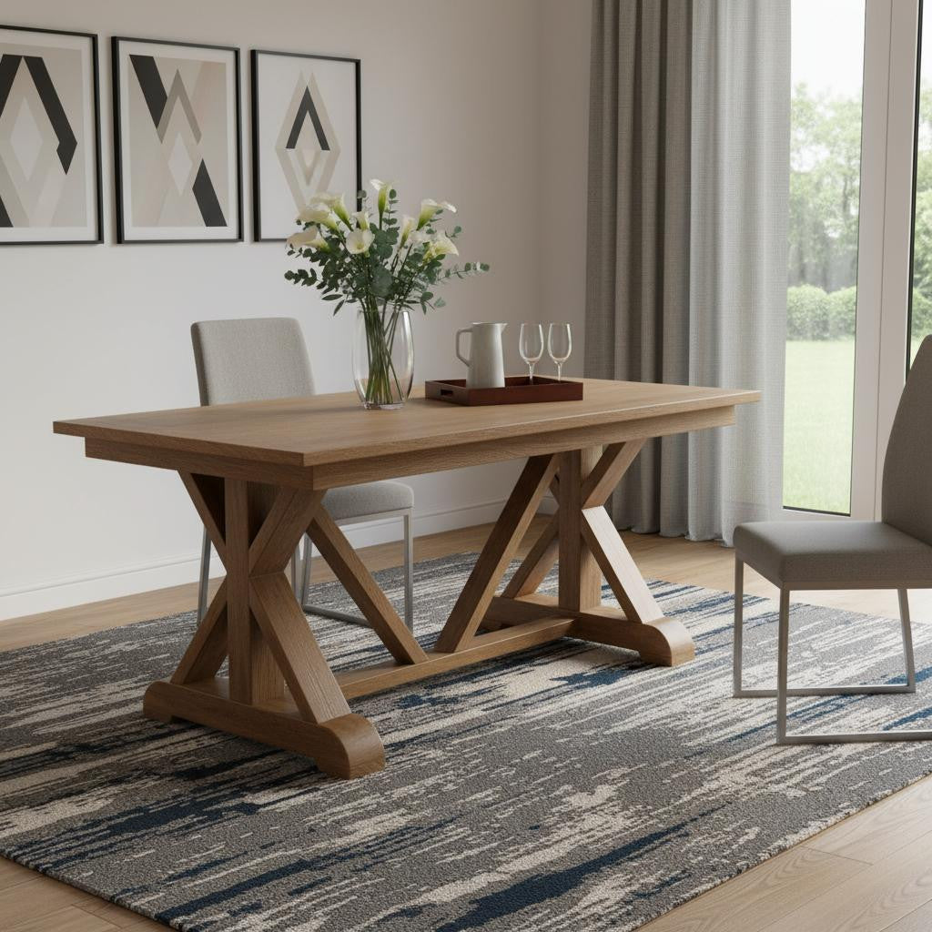 71" Brown Solid Wood Trestle Base Dining Table