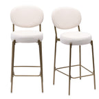 Set of Two 29" White and Gold Velvet and Metal Low Back Bar Height Bar Chairs