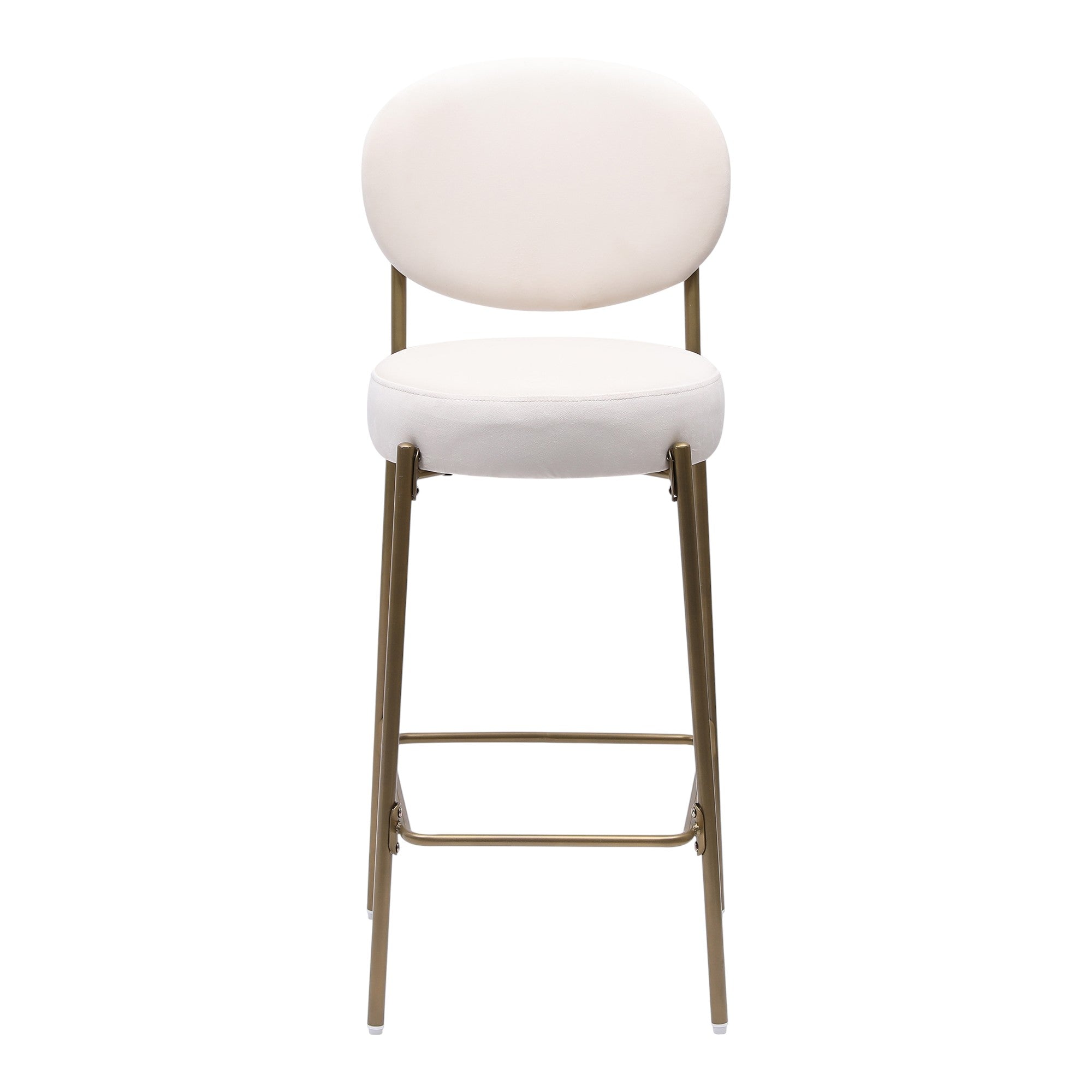 Set of Two 29" White and Gold Velvet and Metal Low Back Bar Height Bar Chairs