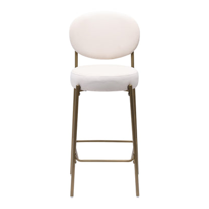 Set of Two 29" White and Gold Velvet and Metal Low Back Bar Height Bar Chairs