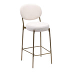 Set of Two 29" White and Gold Velvet and Metal Low Back Bar Height Bar Chairs