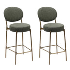 Set of Two 29" Green and Gold Faux Leather and Metal Low Back Bar Height Bar Chairs