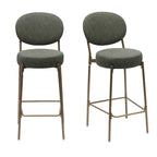 Set of Two 29" Green and Gold Faux Leather and Metal Low Back Bar Height Bar Chairs