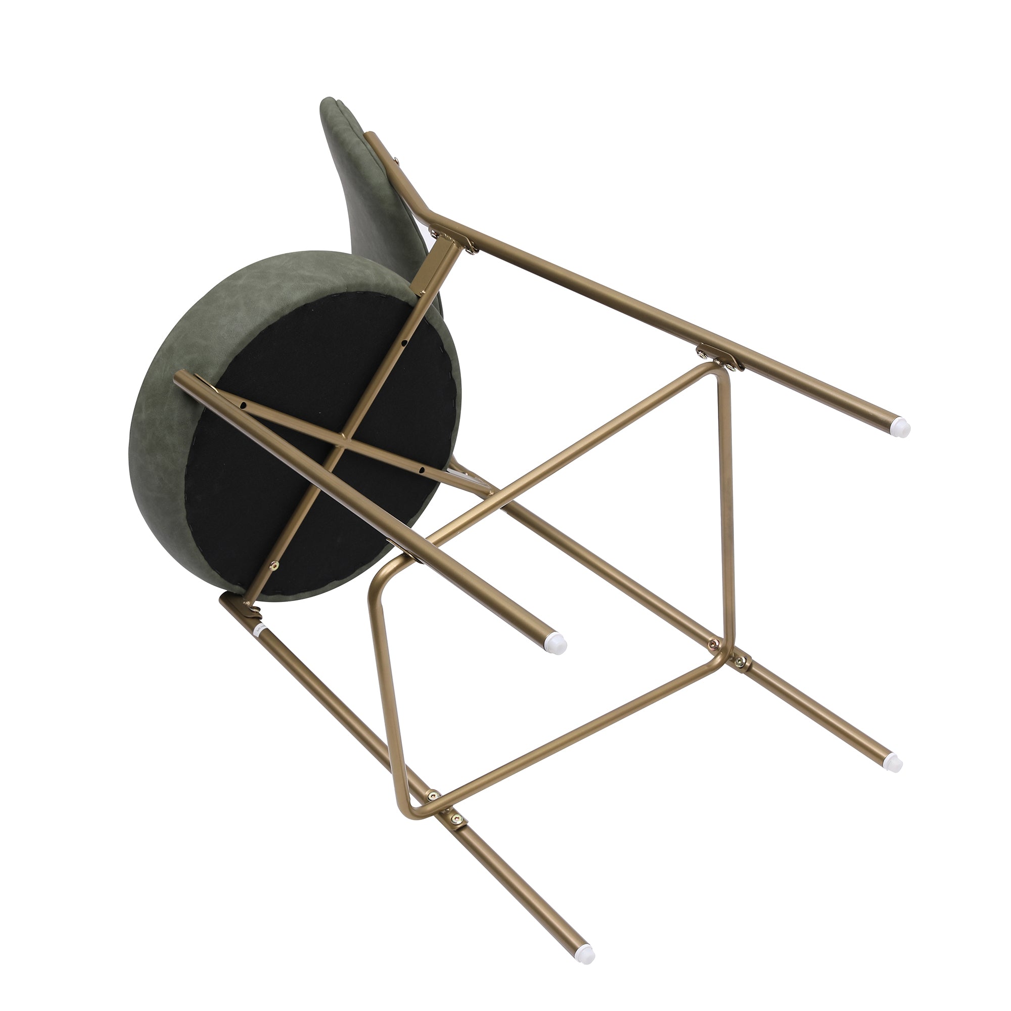 Set of Two 29" Green and Gold Faux Leather and Metal Low Back Bar Height Bar Chairs