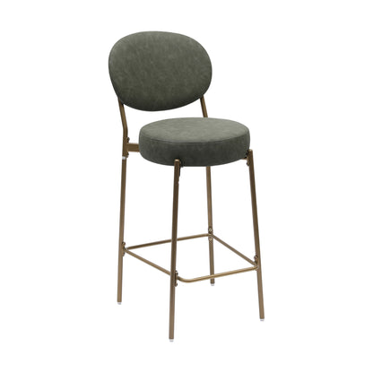 Set of Two 29" Green and Gold Faux Leather and Metal Low Back Bar Height Bar Chairs