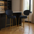 Set of Two 29" Black and Gold Velvet and Metal Low Back Bar Height Bar Chairs