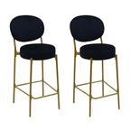 Set of Two 29" Black and Gold Velvet and Metal Low Back Bar Height Bar Chairs