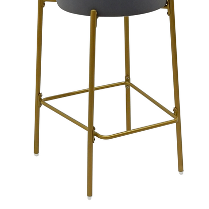 Set of Two 29" Gray and Gold Velvet and Metal Low Back Bar Height Bar Chairs