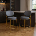 Set of Two 29" Gray and Gold Velvet and Metal Low Back Bar Height Bar Chairs