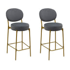 Set of Two 29" Gray and Gold Velvet and Metal Low Back Bar Height Bar Chairs