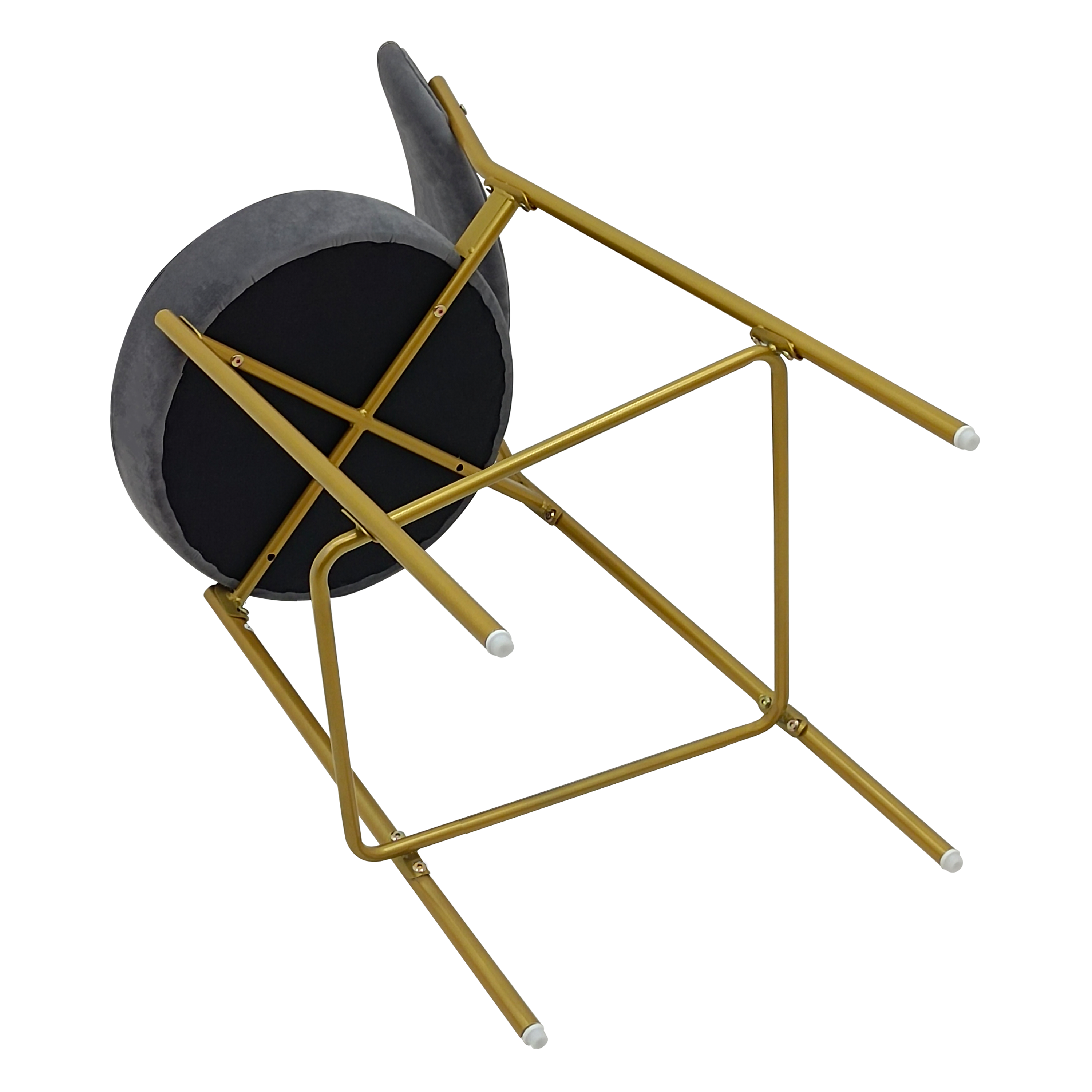 Set of Two 29" Gray and Gold Velvet and Metal Low Back Bar Height Bar Chairs