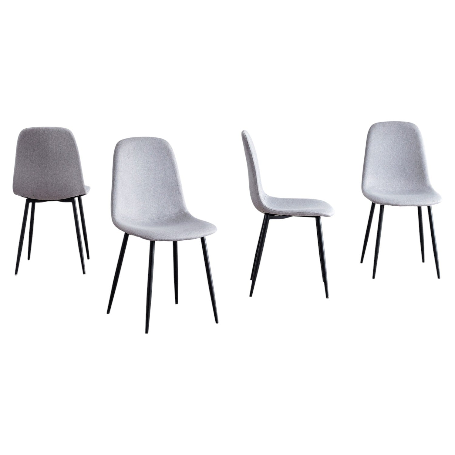 Set of Four Gray and Black Fabric and Metal Dining Side Chairs