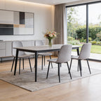 Set of Four Gray and Black Fabric and Metal Dining Side Chairs