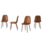 Set of Four Brown Suede and Metal Dining Side Chairs