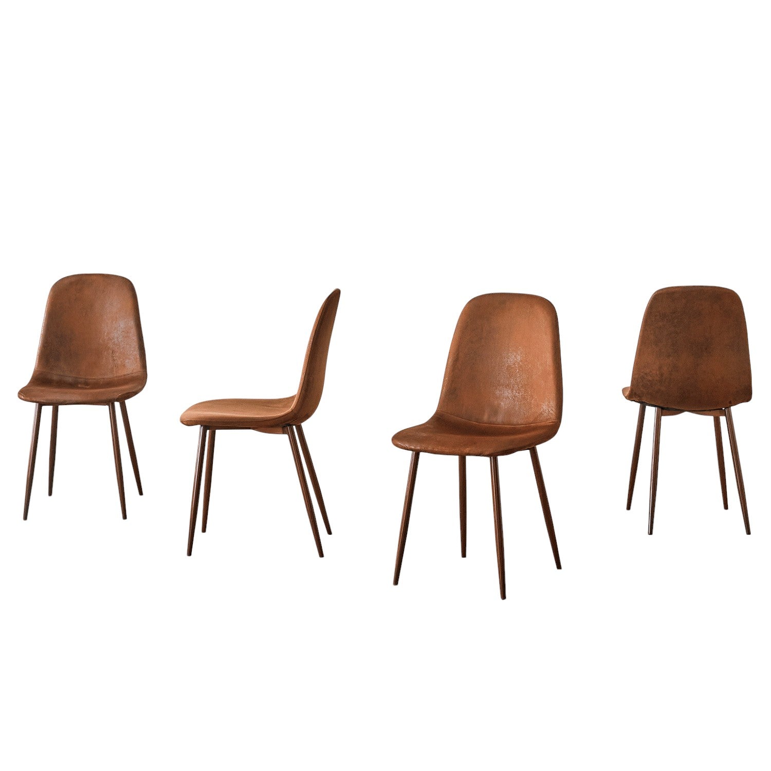Set of Four Brown Suede and Metal Dining Side Chairs