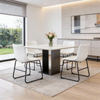 Set of Four White and Black Faux Leather and Metal Dining Side Chairs