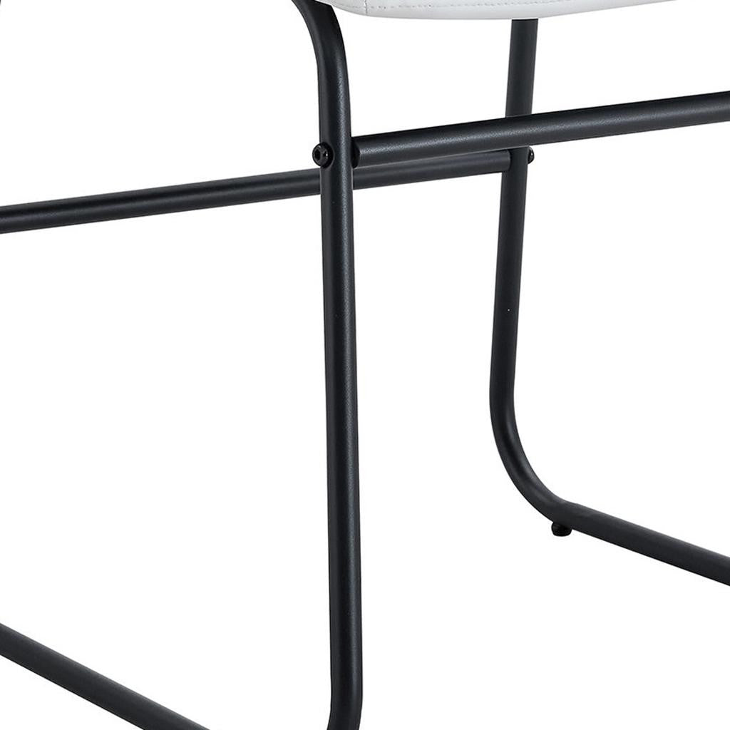 Set of Four White and Black Faux Leather and Metal Dining Side Chairs