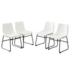 Set of Four White and Black Faux Leather and Metal Dining Side Chairs