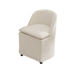 Set of Two Beige Chenille Wing Back Dining Chairs With Wheels