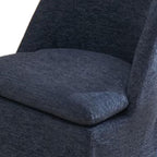 Set of Two Blue Chenille Wing Back Dining Chairs With Wheels