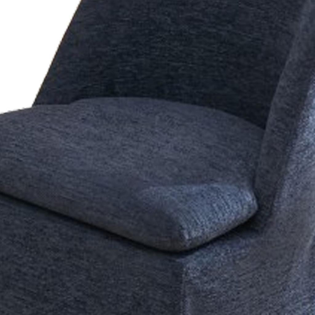 Set of Two Blue Chenille Wing Back Dining Chairs With Wheels