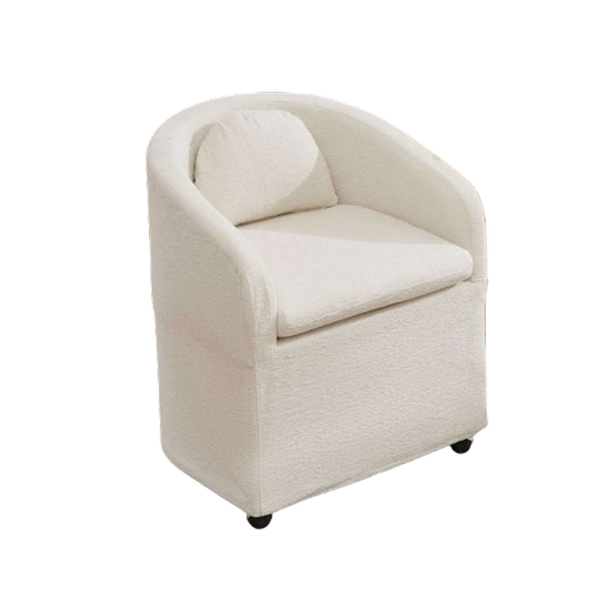 Beige Chenille Wing Back Dining Side Chair With Wheels