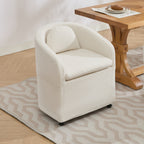 Beige Chenille Wing Back Dining Side Chair With Wheels