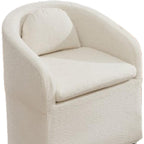 Beige Chenille Wing Back Dining Side Chair With Wheels