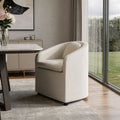 Beige Chenille Wing Back Dining Side Chair With Wheels