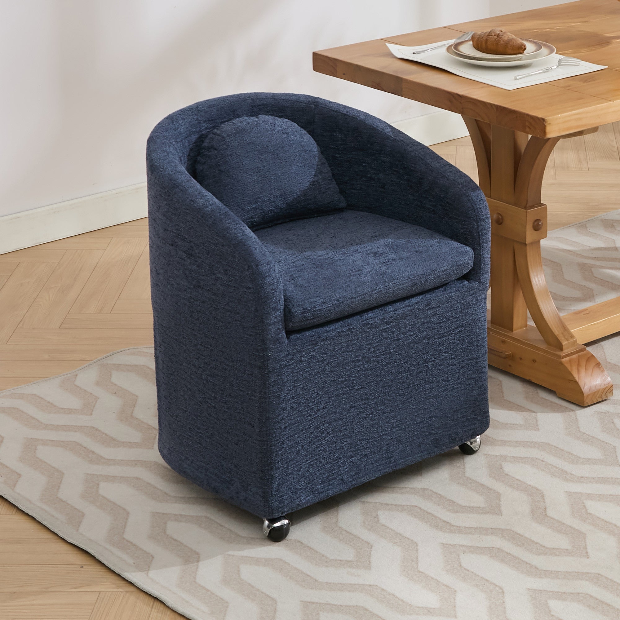 Blue Chenille Wing Back Dining Side Chair