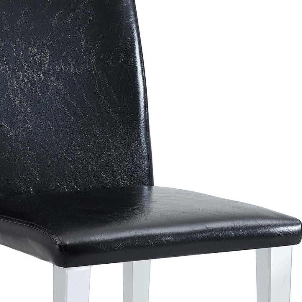 Set of Two Black and Silver Faux Leather and Metal Dining Side Chairs