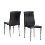 Set of Two Black and Silver Faux Leather and Metal Dining Side Chairs