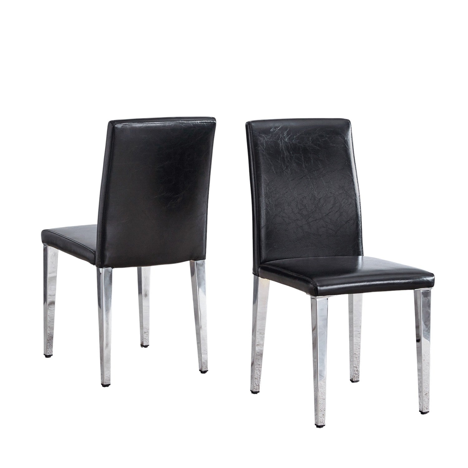 Set of Two Black and Silver Faux Leather and Metal Dining Side Chairs