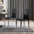 Set of Two Black and Silver Faux Leather and Metal Dining Side Chairs