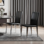 Set of Two Black and Silver Faux Leather and Metal Dining Side Chairs