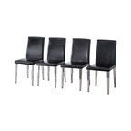 Set of Four Black and Silver Faux Leather and Metal Dining Side Chairs