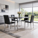 Set of Four Black and Silver Faux Leather and Metal Dining Side Chairs