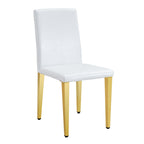 Set of Two White and Gold Faux Leather and Metal Dining Side Chairs