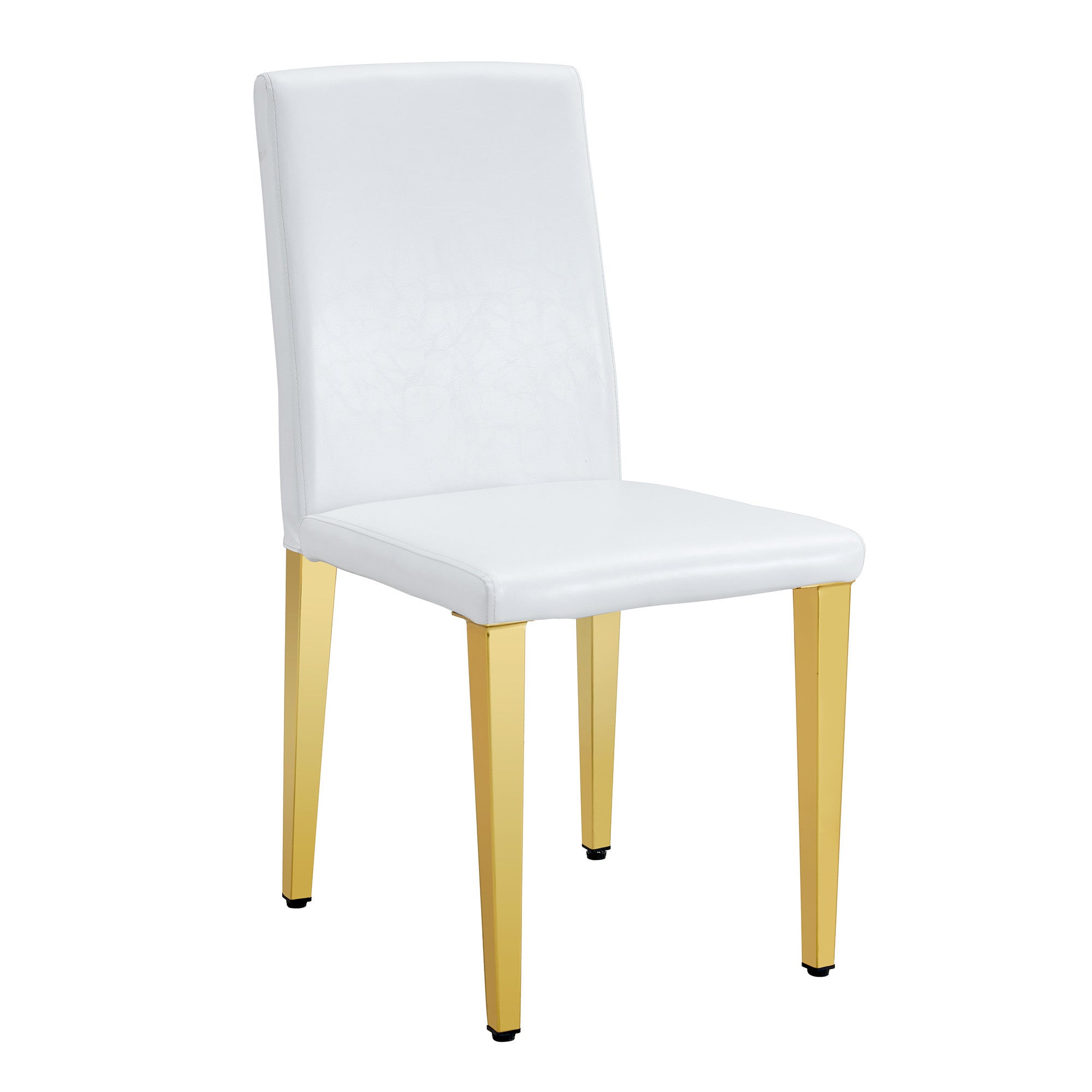 Set of Two White and Gold Faux Leather and Metal Dining Side Chairs