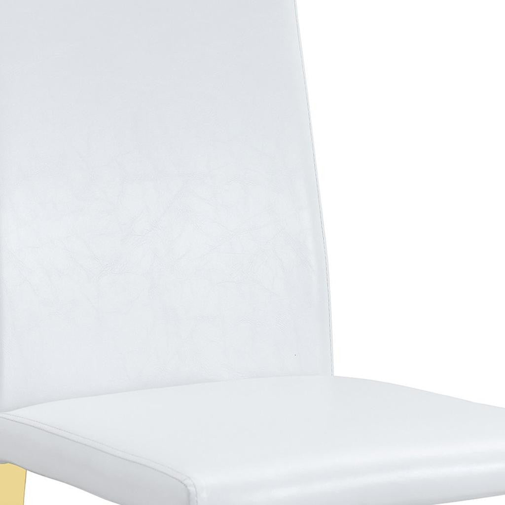 Set of Two White and Gold Faux Leather and Metal Dining Side Chairs