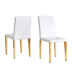 Set of Two White and Gold Faux Leather and Metal Dining Side Chairs