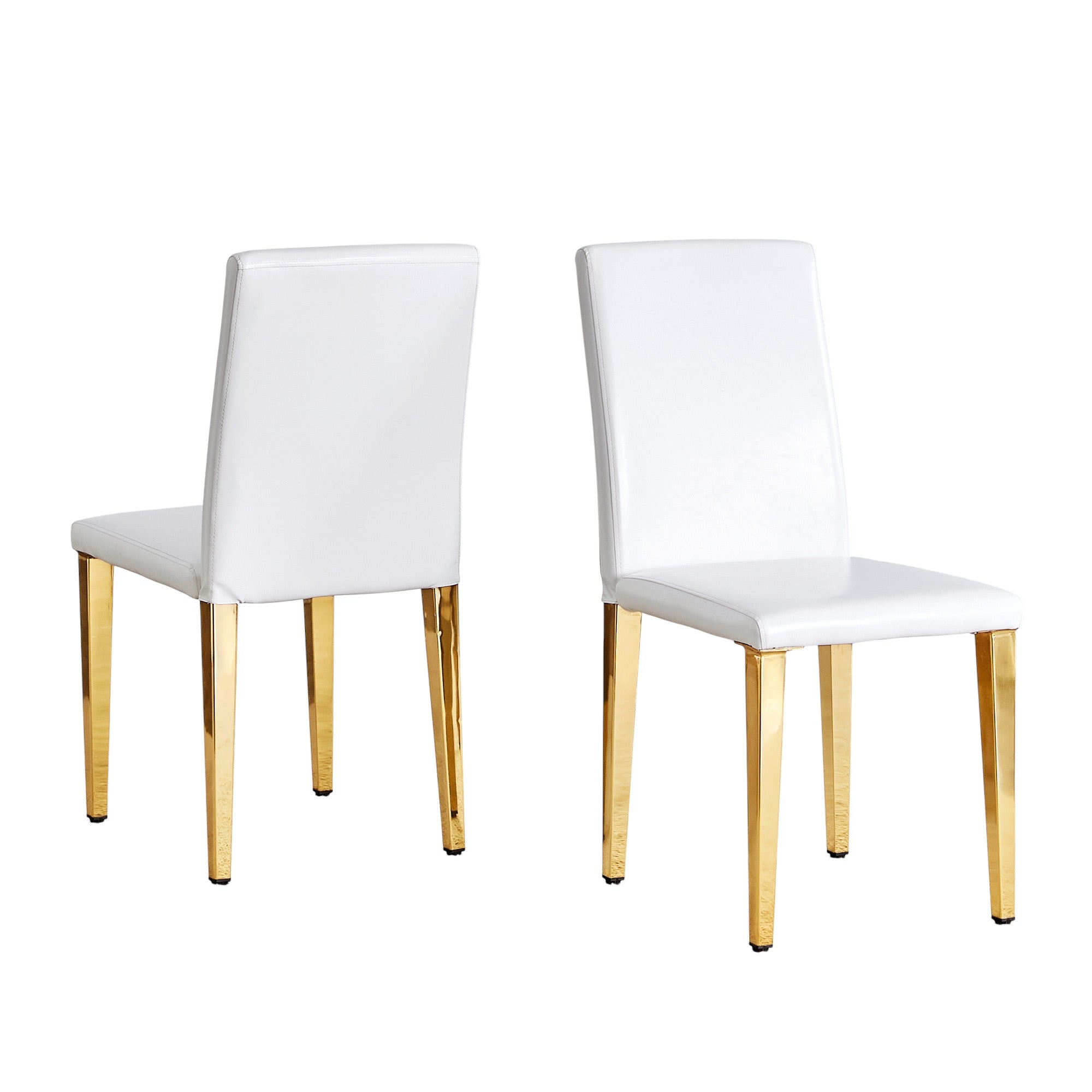 Set of Two White and Gold Faux Leather and Metal Dining Side Chairs