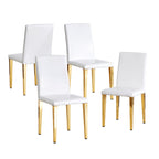 Set of Four White and Gold Faux Leather and Metal Dining Side Chairs