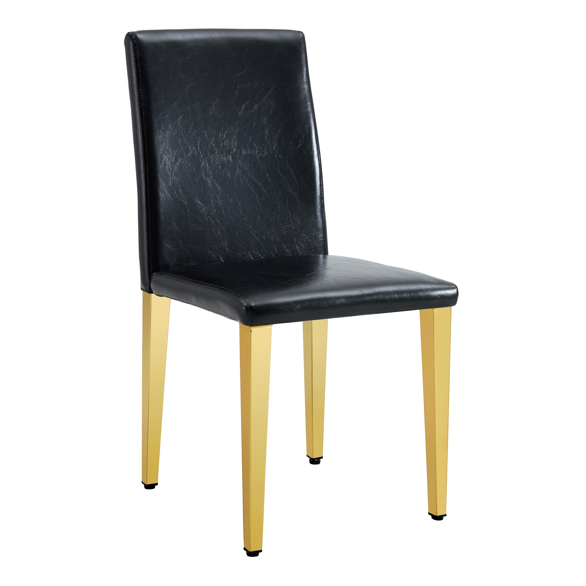 Set of Four Black and Gold Faux Leather and Metal Dining Side Chairs
