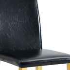 Set of Four Black and Gold Faux Leather and Metal Dining Side Chairs