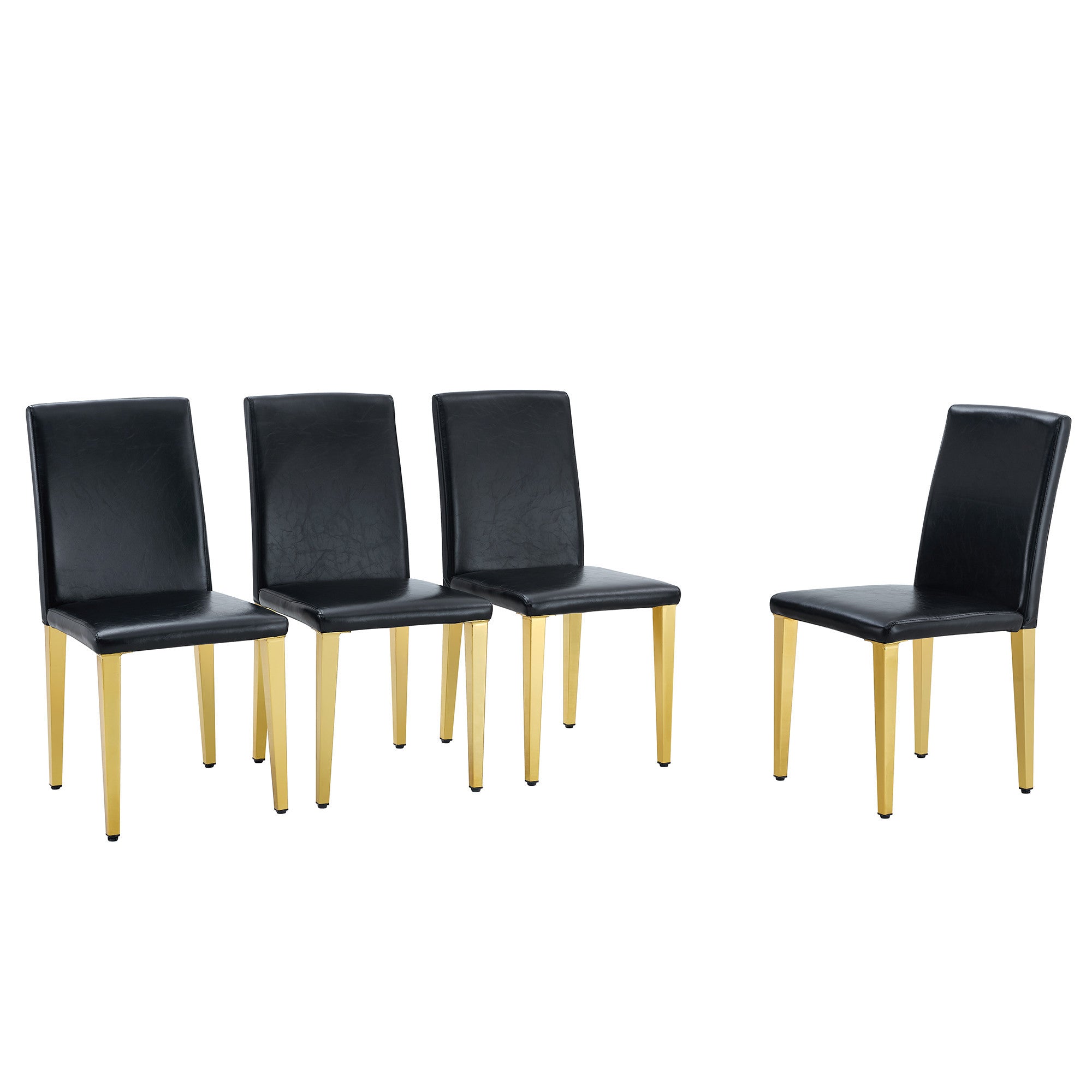 Set of Four Black and Gold Faux Leather and Metal Dining Side Chairs