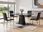 Set of Four Black and Gold Faux Leather and Metal Dining Side Chairs