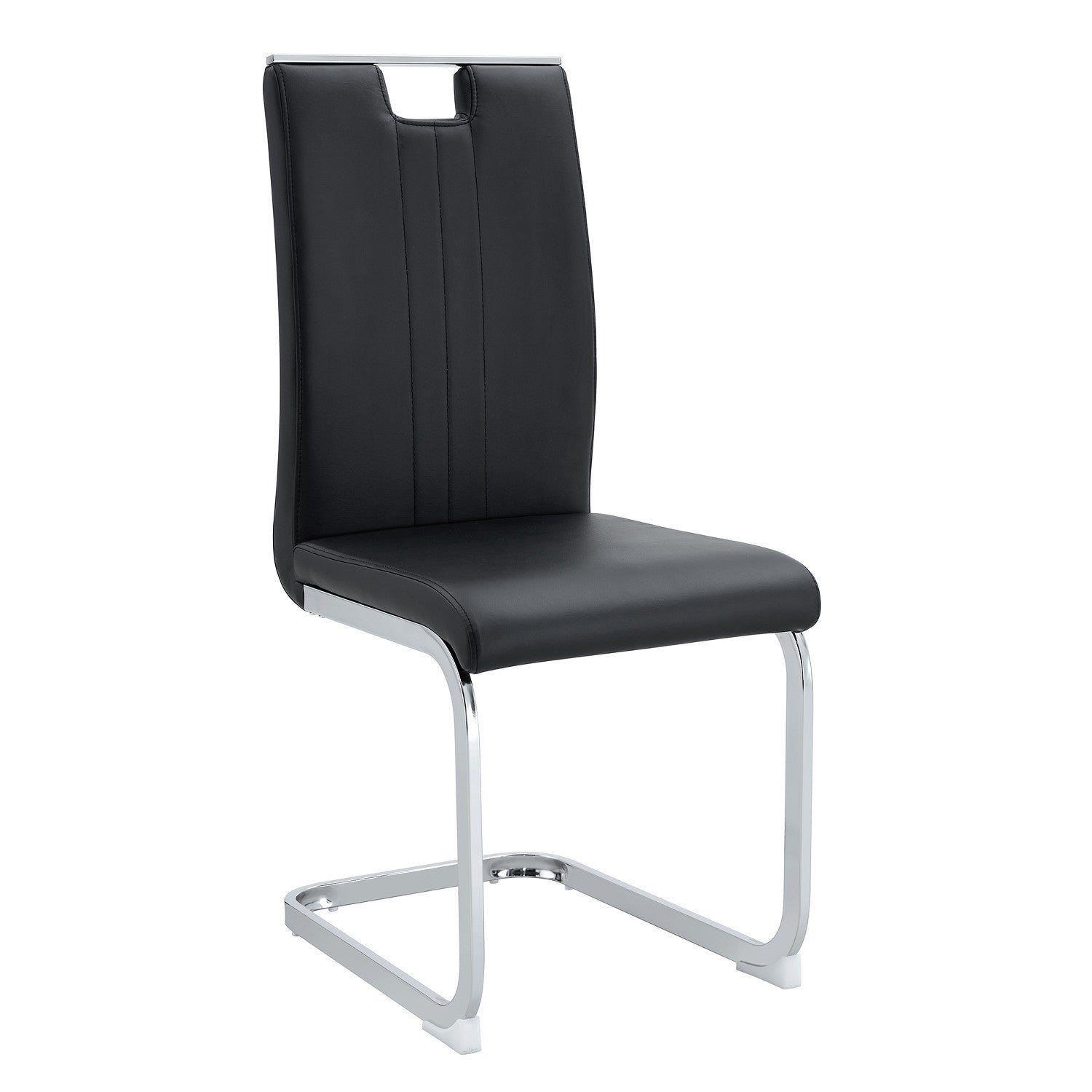 Set of Four Black and Silver Faux Leather and Metal Dining Side Chairs