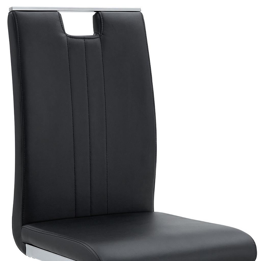 Set of Four Black and Silver Faux Leather and Metal Dining Side Chairs