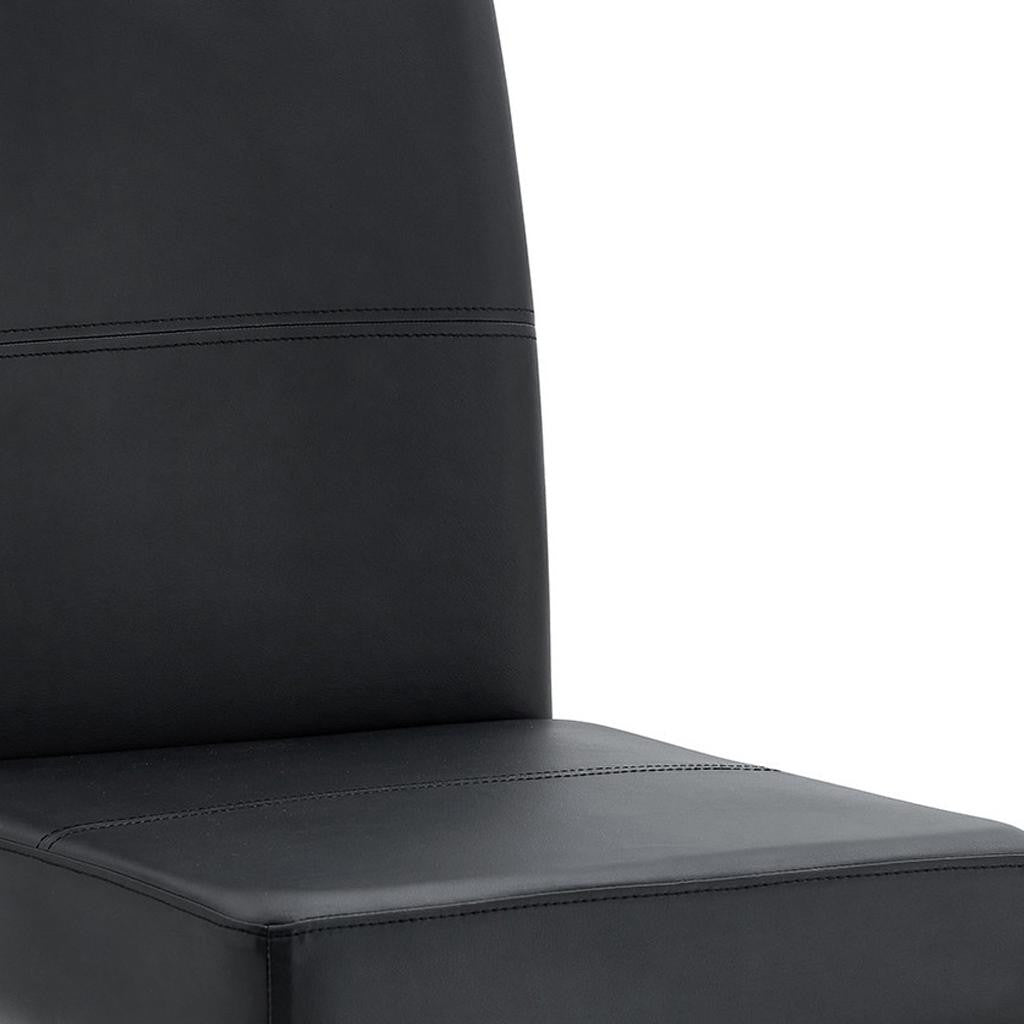 Set of Four Black and Silver Faux Leather and Metal Dining Side Chairs